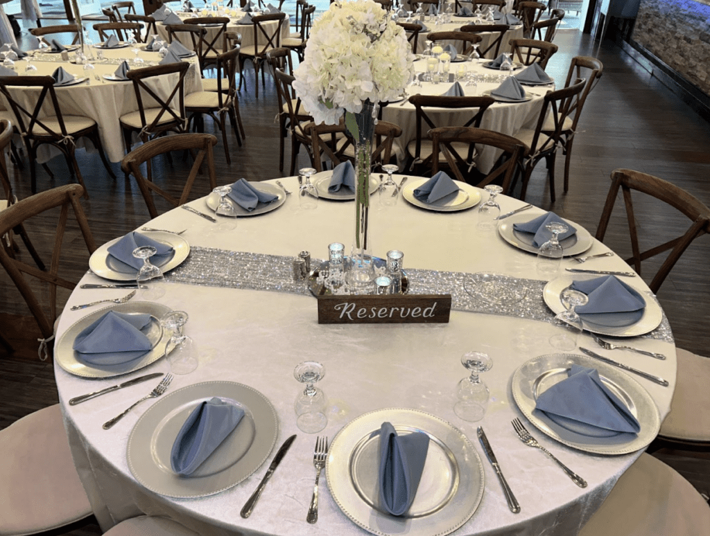 wedding decor on table with flowers